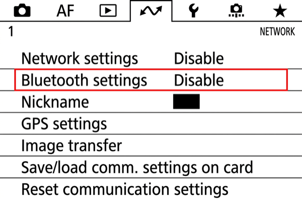 EOS-1D X Mark III Bluetooth settings menu