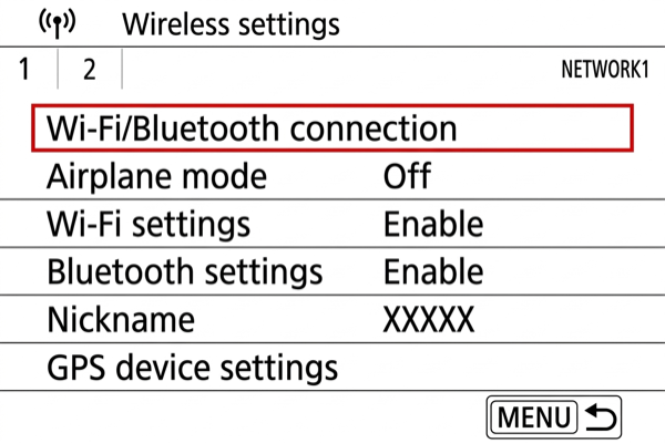 EOS 850D wireless settings menu