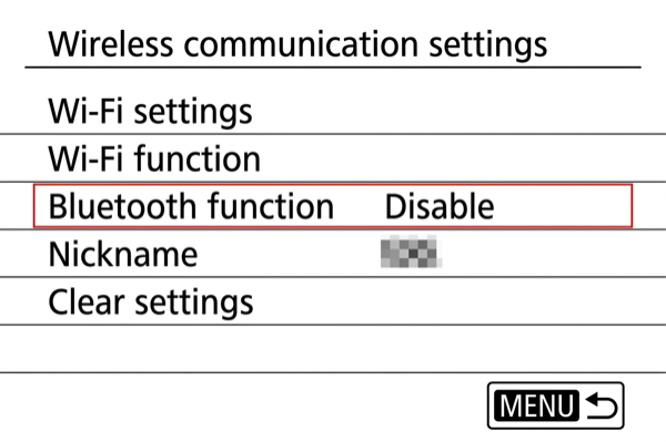 Bluetooth function menu on PowerShot G5 X Mark II