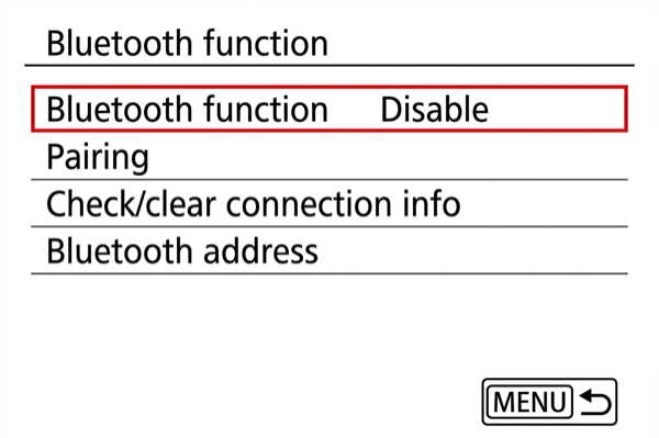 Bluetooth function sub-menu on PowerShot G5 X Mark II