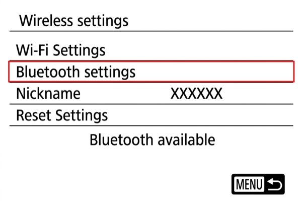 Bluetooth settings in Wireless settings on PowerShot G9 X Mark II