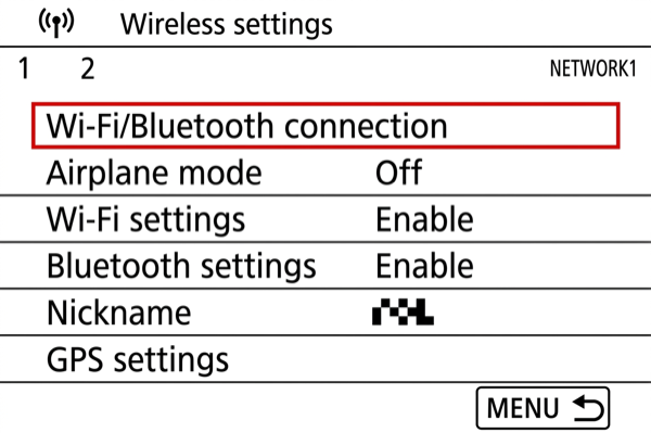 Wireless settings tab on EOS 250D
