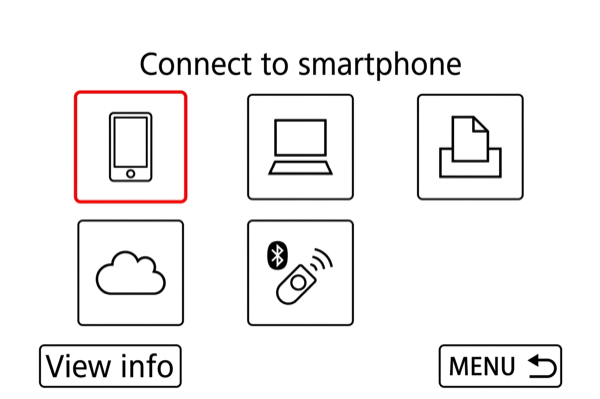 Connect to smartphone menu on EOS 250D