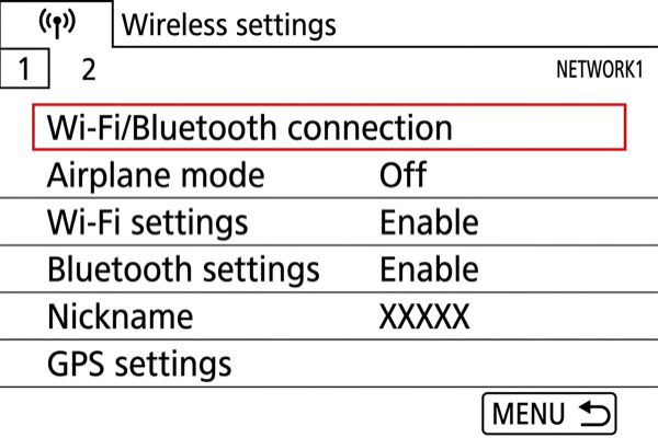 EOS M50 Mark II wireless settings menu