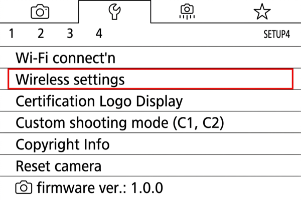 Wireless settings menu on EOS M6