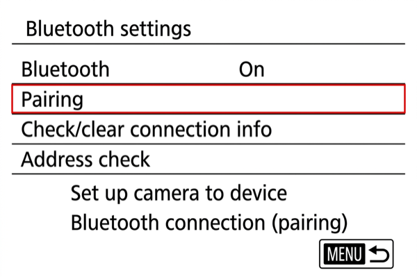Pairing option in Bluetooth settings on EOS M6