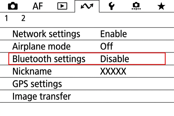 EOS R3 Bluetooth settings menu