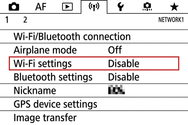 EOS R5 Wi-Fi settings menu