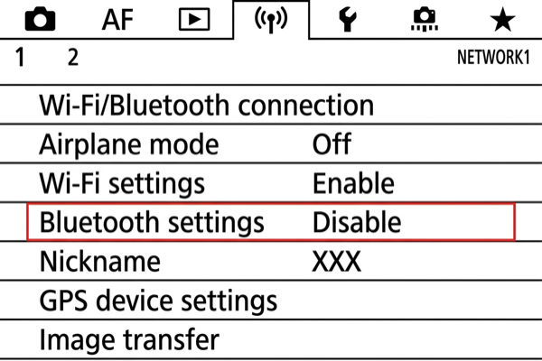EOS R5 Bluetooth settings menu