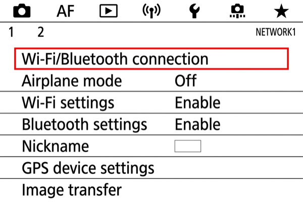 EOS R5 Wi-Fi/Bluetooth connection menu
