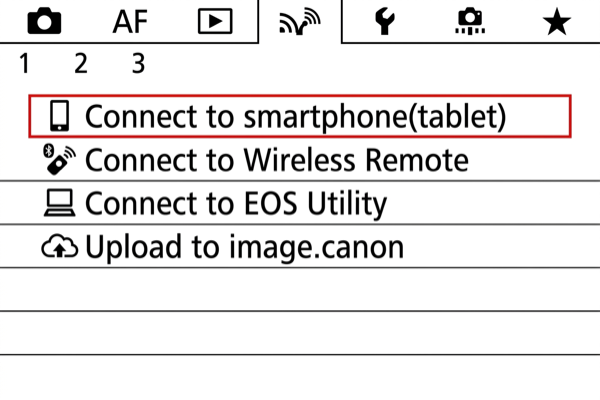EOS R6 Mark II menu with Connect to smartphone option