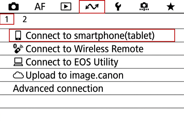 EOS R8 menu with Connect to smartphone option highlighted
